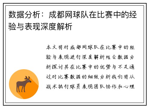 数据分析：成都网球队在比赛中的经验与表现深度解析